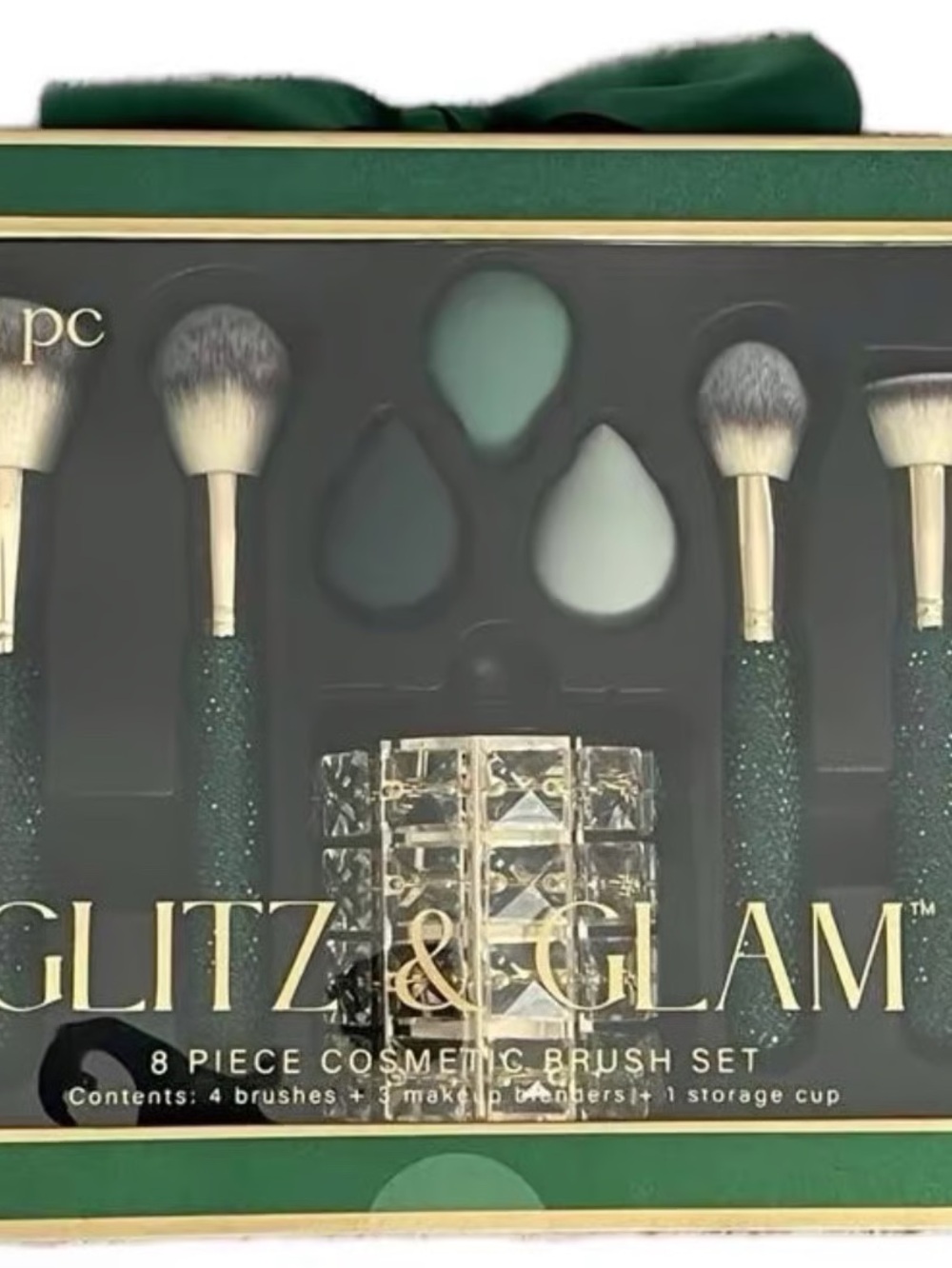 Glitz & Glam 8-Piece Teal Makeup Brush with lipstick case and spray bottle